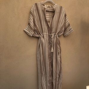 White and tan striped oversized midi